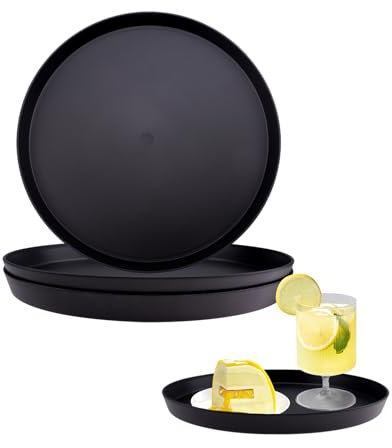 Rongxze 3 Stück Tablett Rund, Tablett Schwarz, Rund mit Hohem Rand Deko Serviertablett Gastro Tablett für Zuhause, Bars, Partys, Cafeteria (30cm Rundtablett Groß)