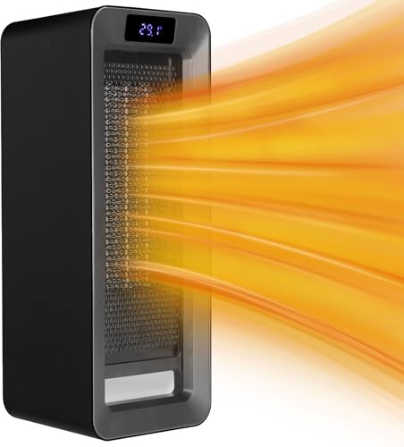 Mingfuxin Heizlüfter Energiesparend, 1500W ECO Heizlüfter Leise, PTC Keramik Heizung mit Thermostat, 12-Std-Timer Heizlüfter Klein mit 7 LED Elektroheizung für Büro, Heim, Schlafzimmer