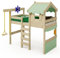 Wickey Kinderbett Crazy Gloomy - Hochbett, Spielbett für Kinder aus Massivholz mit Planendach - 90 x 200 cm - pastellgrüne Plane