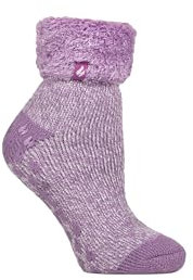 HEAT HOLDERS Ladies Lounge Feather Turn Over Cuff Slipper Socks Pack of 1 Queenstown Dark Lilac 4-8