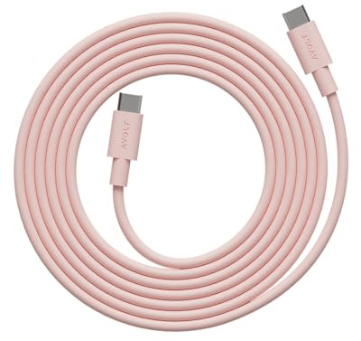 Avolt Cable 1 Silicone USB-C to USB-C Cable, 100W PD, 2m | Durable silicone charging cable in New Pink, 2 m. Soft flexible USB-C lead, 100W fast charge, ideal desk and bedside cable