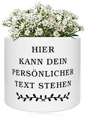 TIMANDO Personalisierter Blumentopf mit eigenem Text - Personalisiertes Geschenk für Frauen, Übertopf mit Spruch aus Keramik in weiß