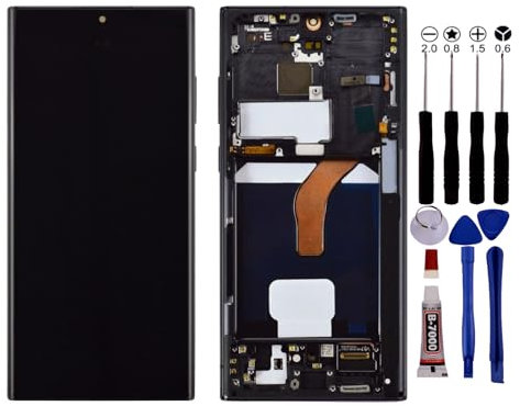 KOMI - Ecran pour Samsung Galaxy S22 Ultra SM-S908B, SM-S908B/DS Châssis Noir avec Empreinte
