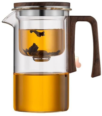 Boddceto Théière à Filtration Magnétique - Séparation Automatique du Thé, à Petite Taille, Théière en Verre pour Une Utilisation au Bureau
