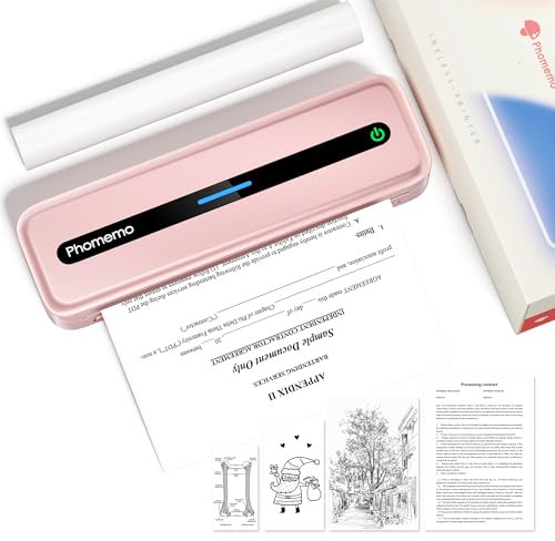 Phomemo M832 Imprimante Portable, Imprimante Thermique A4 Compatible avec Les Smartphones Via Bluetooth, Windows et macOS Via Un Câble USB, Imprimante sans Encre pour Voyage, Sociétés, Maison, Rose