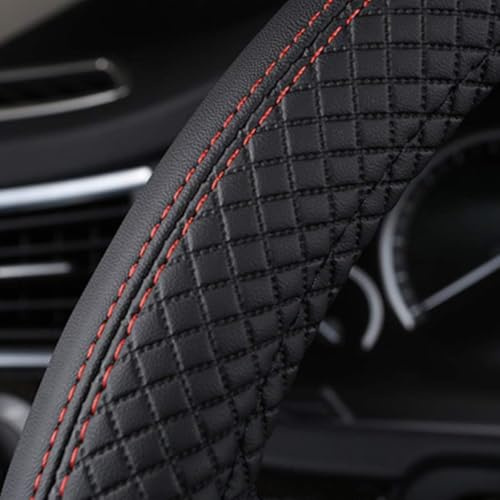 ZHjuju Lenkradbezug Leder,Heavy Duty Auto Lenkradhülle, 38 cm/15 Zoll, Universal Größe, Anti-Rutsch, Hitzebeständig, Verschleißfest, Sport-Stil Design, Einfache Installation, Schwarz
