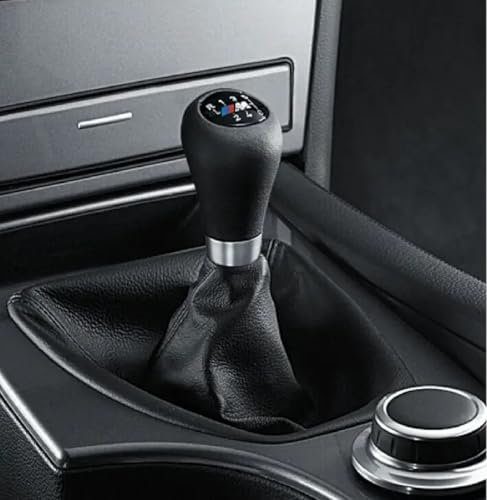 BMW M Leder-Sportschaltknauf 6-Gang mit M Emblem und Chromring | für E46, E60, E61, E63, E64, F25, F26 | Sportlicher Schaltgriff für Schaltgetriebe-Fahrzeuge + Einkaufschip