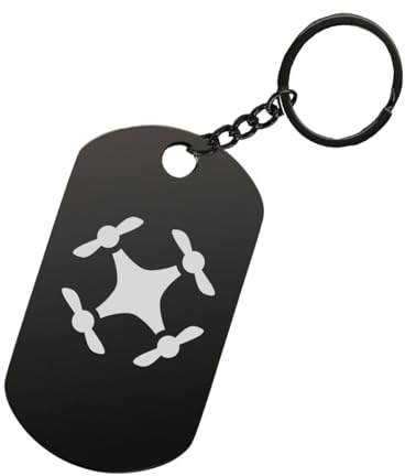 Schlüsselanhänger mit Drohnen-Logo, lasergraviert, Stahl, Schwarz