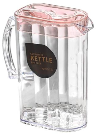 LOVIVER Water Pitcher Water Jug Clear Household Easy to Clean Summer with Lid Fridge Pitcher for Beverage Lemonade Refrigerator Juice, Pink Rectangular