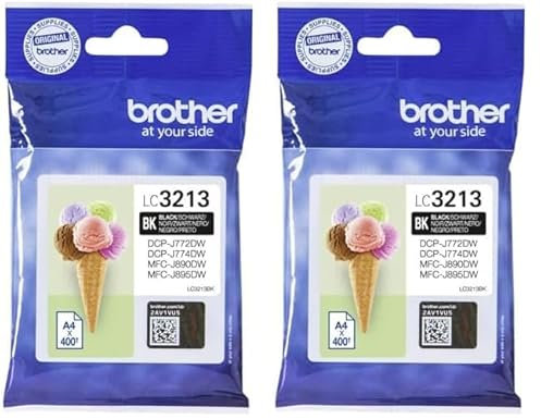 Brother LC-3213BK Tintenpatrone (400 Seiten, geeignet DCP-J772DW, DCP-J774DW, MFC-J890DW, MFC-J895DW) schwarz, XL (Packung mit 2)