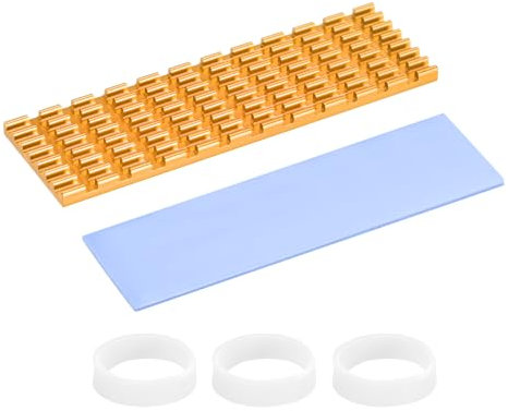PATIKIL M.2 2280 Nvme SSD Heatsink 70x22x3mm, Radiator Cooler Aluminum Heat Sink Cooling Fin with Thermal Pad/Tape/Rubber Ring for Laptop Electronics CPU Led, Gold