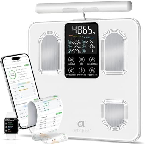 arboleaf Körperfettwaage Personenwaage digital, Körperanalysewaage mit Handsensoren & großes Display Waage mit Körperfett und Muskelmasse, Körperwaage 8-Elektroden mit App 27 Körpermaße
