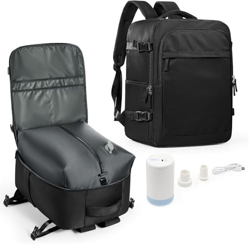 Zaino da viaggio sottovuoto bagaglio a mano 45x36x20 – Zaino da cabina con sistema di vuoto Airbag per donna e uomo -Nero