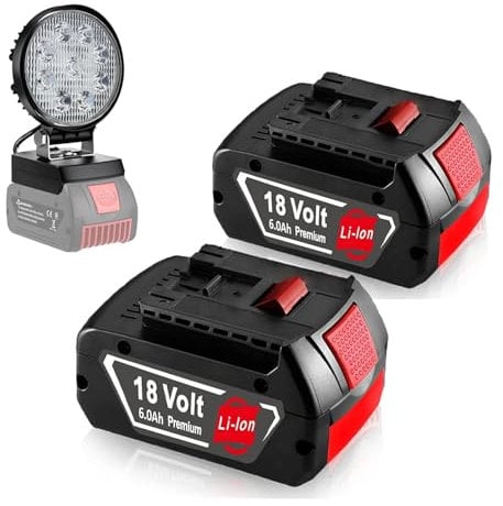 2X 18V 6000mAh Ersatzakku für Bosch Akku Kompatibel mit GBA BAT618 BAT618G BAT609 BAT609G BAT619 BAT619G BAT610G BAT610 BAT612 BAT622 + LED Baustrahler