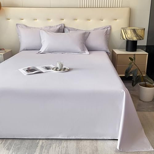 Lirzxin Betttuch ohne Gummi 200x230 cm, Bettlaken Einzelbett Baumwolle Einfache Einfarbig Bettwäsche und 2 Kissenbezüge Sommer Atmungsaktives und Weiches, Hell Lila