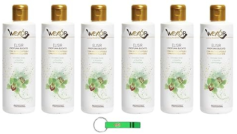 6x WEXOR Wäsche Deodorant Elisir Grüner Himalaya Wäscheparfüm-Elixier mit Mikrokapseln - mit Grüne Orchidee und Himalaya-Moos 200ml + Beni Culinari Kostenloser Schlüsselanhänger