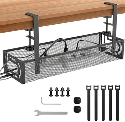 Kabelmanagement unter dem Schreibtisch ohne Bohren, Metall Kabelwanne mit Klemme, Kabelhalter & Organizer für Büro & Home Office, Kabelkanal flexibel, Kabelführung Schreibtisch Zubehör, Kabelrinne