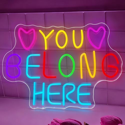 You Belong Here Neon Schild, LED Bunt Herz Neon Sign für Wand Deko, Dimmbare Neonlichter USB Power für Schlafzimmer Wohnzimmer Salon Bar Pub Club Home Party