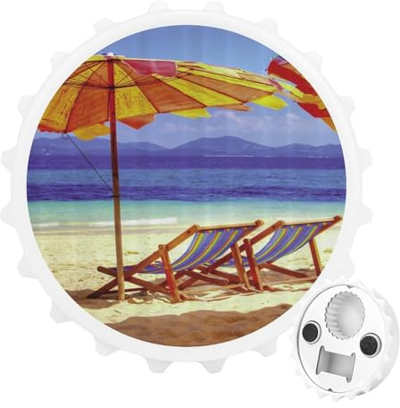 Beach Sun Umbrella Chair 2 in 1 Magnetic Beer Bottle Opener Fridge Magnets Easy Storage Gift for Men Women White-Style