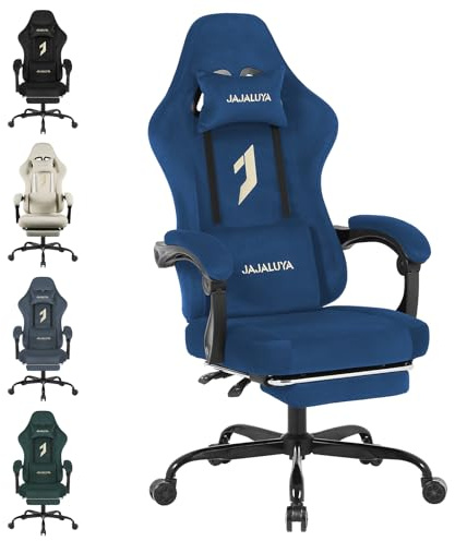 JAJALUYA Gaming Chair Ergonomic Computer Chair with Footrest, Gaming Chairs for Adults, Reclining Pc Gamer Chairs with Headrest and Lumbar Support,Suede material, Max load 350LBS (Blue)