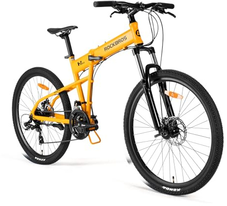ROCKBROS Sgd 26 Zoll Aluminium Faltrad MTB, 24 Gang Tourney Schaltung Federgabel Mechanische Scheibenbremsen Mountainbike, Leicht & Faltbar Fahrrad für Pendler & Outdoor Gelb