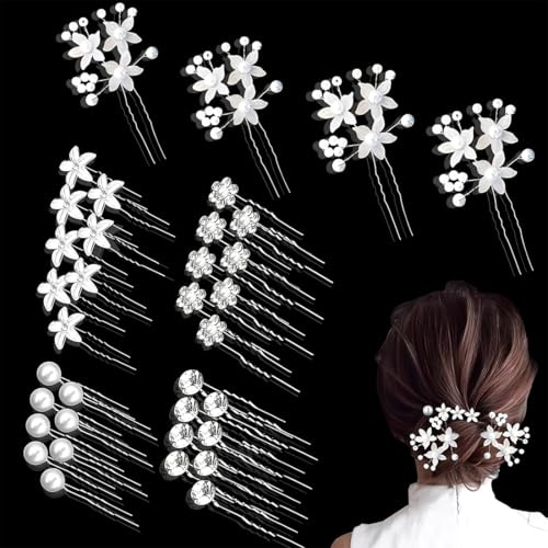 COYUN 36 Pièces Épingle à Cheveux de Marriage Set, Argenté Bijoux Cheveux Mariage, Épingles à Cheveux avec Perles et Fleur, Cheveux Mariage en Strass Perle, pour Mariée et Demoiselle D'honneur