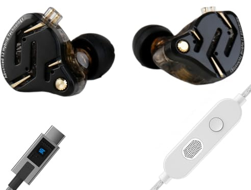 Yinyoo KZ ZS12 PRO 2 USB-C Kabelgebundene Kopfhörer, 5BA + 1DD 6 Treiber Gaming Earbuds, HiFi Klarheit Sound Immersiver Bass IEMs für Gaming (Schwarz, USB-C mit Mikrofon)