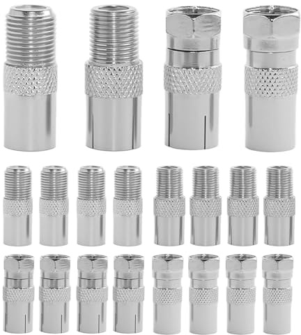 20 Pcs F Type Coaxial Cable Connectors Kit, | TV Aerial Connector & Satellite Cable Adapter for Satellite Dish,Freeview/Freesat Recorder,Router,Modem,Audio/Video Equipment