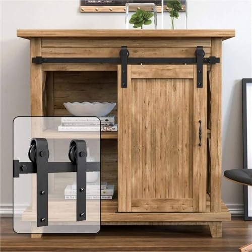 Scheunentor-Beschlagset, Mini-Schrank-Schiebetür-Hardware-Kit for Doppeltür/Einzeltür TV-Ständer Kleiderschrank Schränke Möbelrutsche(36in 91cm)