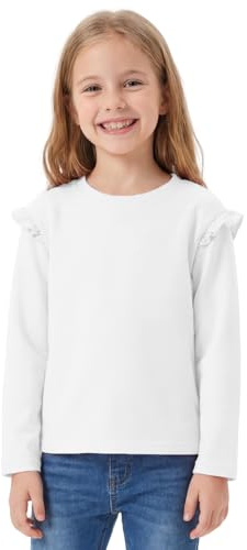 FILOWA T-Shirt Fille Coton Manches Longue Base Tee Shirt, 10-11 Ans, Blanc