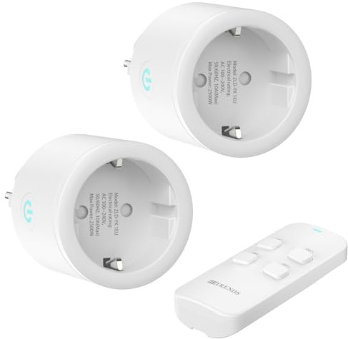 HITRENDS Funksteckdosen mit Fernbedienung, 2 Pack Steckdosen und 1Fernbedienung (1T+2R), 2500W/10A Funksteckdose Funkschalt 30m Lange Reichweite, Weiß