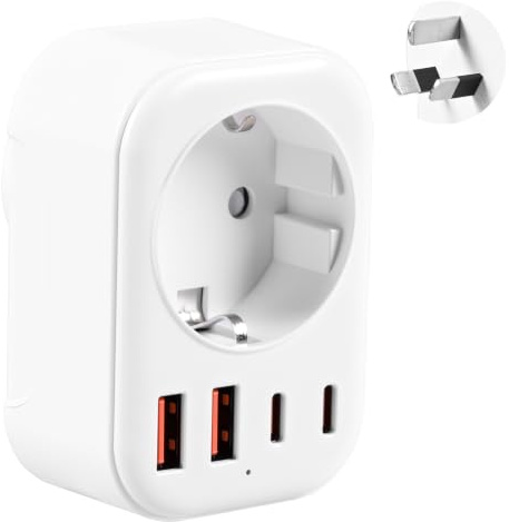Carehabi Reiseadapter Australien Adapter China Deutschland Stecker mit 2 USB A + 2 USB-C, Steckdosenadapter Reisestecker Stromadapter für Neuseeland, Argentinien, Adapter Australien Steckdose