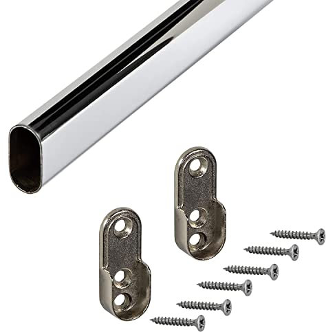 Gedotec Rail Suspension Meuble | OVAL| Tringle Cintre Fixation 30 x 15 mm | 2000 mm | 1 Pièce - Barre meuble avec palier de tube d'armoire | Acier Cchromé | Barre d'armoire pour montage mural latéral