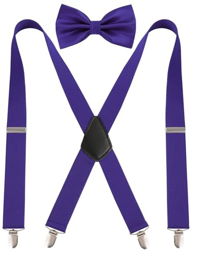 Alizeal Elastic Comfy Herren Fliege und Hosenträger Set X Shape Adjustable Braces (Dark Purple)