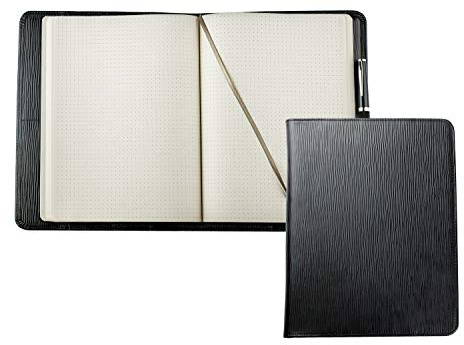DELMON VARONE - Personalisierbares Blanko Buch-Etui ideal als Planer, Organizer DIN B5 Manhattan Leder schwarz - Notizbücher mit Hardcover Ledereinband mit Stiftschlaufe, Einschubfächer, Merkband