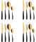 Oro Stoviglie con Manico Nero Posate, Bisda 16 pezzi Set di Posate Lusso Vasellame Servizio per 4