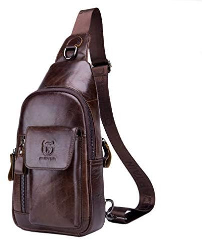 Hebetag Leder Sling Bag Wandern Daypack für Männer Frauen Outdoor Reisen Camping Angeln Crossbody Schulter Brust Rucksack Rucksack, Kaffee