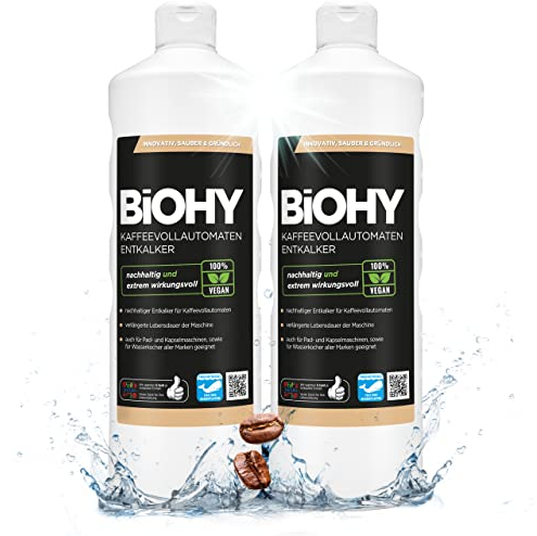 BiOHY Descalcificador de cafetera (2 botellas de 1 litro) | Ideal para descalcificar todas las cafeteras y máquinas de espresso | Apto para todas las marcas conocidas (Kaffee Entkalker)