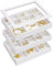 Vlando Stapelbare Schmucktabletts Glasdeckel, Schmuckkästchen Damen mit 3 Ebenen, Schmuck Organizer Schubladen aus Weiche Samt, Leder Aufbewahrungsbox Schmuckkasten für Ring Ohrring Halskette