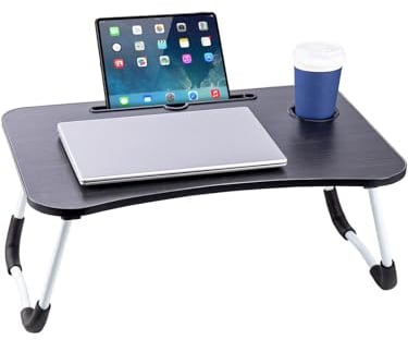 Youyijia Laptop Bed Table 60 x 40 x 28cm Laptop Table Stand with Foldable Legs& Cup Slot Notebook Stand Computer laptop tray for Sofa Bed (Black)