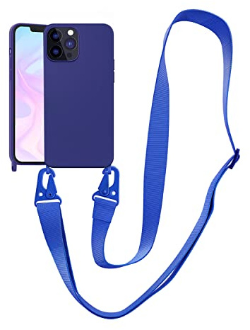 Handykette Handyhülle kompatibel mit Apple iPhone 12/iPhone 12 Pro Necklace Hülle Nylon Schultergurt Weich Silikon TPU Cover mit Kordel zum Umhängen Schutzhülle mit Stylische Band(Saphirblau)