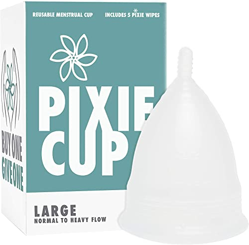 Pixie Soft Menstrual Cup - Most Comfortable Period Cups for Women with Tilted Cervix - Buy One We Give One - Includes Ebook Guide, Flushable Wash Wipes, Lube, & Storage Bag - Tampon & Pad Alternative