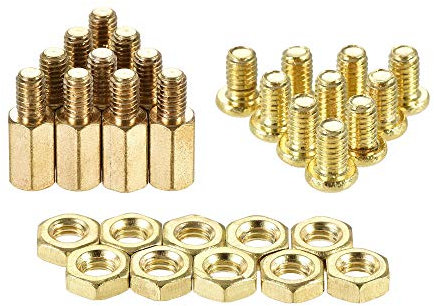 sourcing map M4 Hex Brass Standoff Spacer 10mm+6mm Male-Female Threaded Pillar Screw Nut Kit for PCB Motherboard Computer Circuit Board, 10 Sets