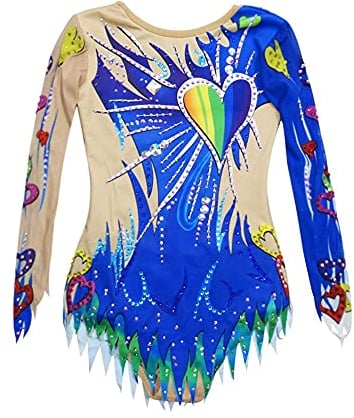 LIUHUO Rhythmische Gymnastikanzug für Damen und Mädchen, Turnanzug, blaues Herz, handgefertigt, Wettkampf, Ballett, Tanzkostüme