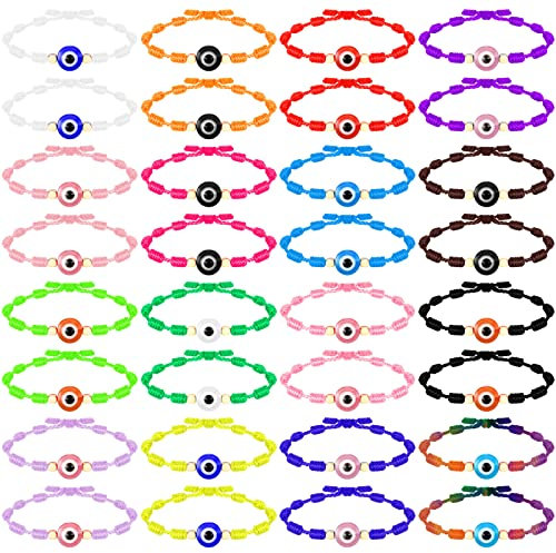 32 Pieces Evil Eye Bracelets Adjustable Evil Eye String Knot Bracelet Good Luck Amulet Bangle Braided Rope Charm Strand for Women Men, adjustable, Resin Alloy, alloy, resin and rope