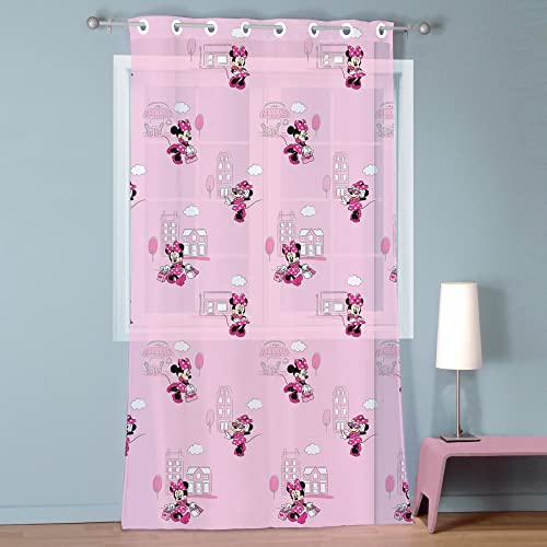 Disney Home Minnie Cute Vorhang mit Ösen, 100% Polyester, Öko-Tex, 140 x 240 cm, Bedruckt, Mädchen, Rosa