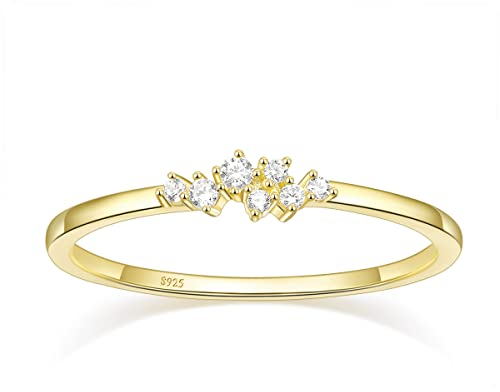 Titaniumcentral Damen Ringe Schmal Vorsteckring Gold Silber 925 14K Vergoldet Schlicht Verlobungsringe eheringe mit Zirkonia (52 (16.6))