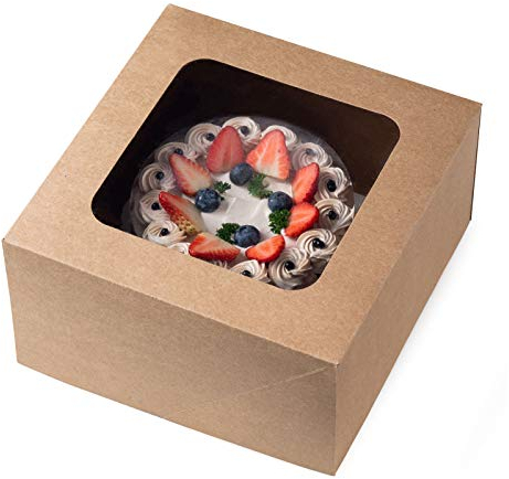 We Moment Zone 10 Stück cake Kraftpapier Geschenkbox mit Sichtfenster Kuchenboxen, 26x26x13 cm Cupcake Transportbox,Ideal für Kuchen Dekorieren und Kuchen Tortenkarton