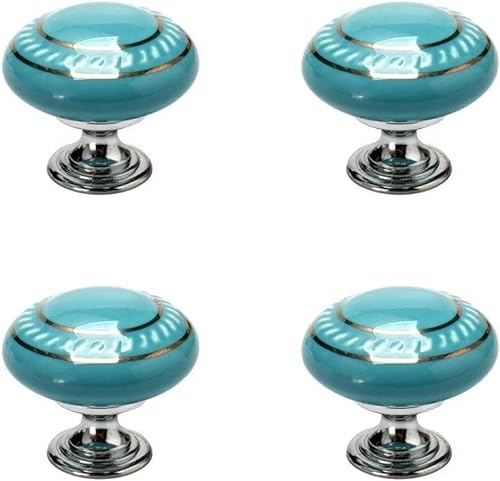 Schrankgriffe, 4 Keramikknöpfe, Vintage-Knauf, Schubladengriff, Möbeltür, Schrank, Kleiderschrank, Kommode, Dekorativ, Gold, Kreis, Blau (Color : Blue)