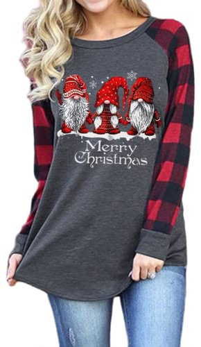 MAFA Women Christmas T Shirts Long Sleeve Xmas Tunic Tops D-Grey L